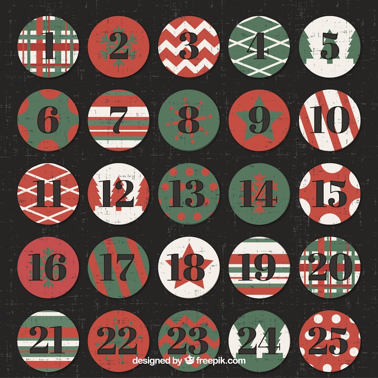 Vector gratuito calendario de adviento con bolas de navidad retro
