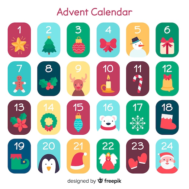 Vector gratuito calendario adviento colorido plano