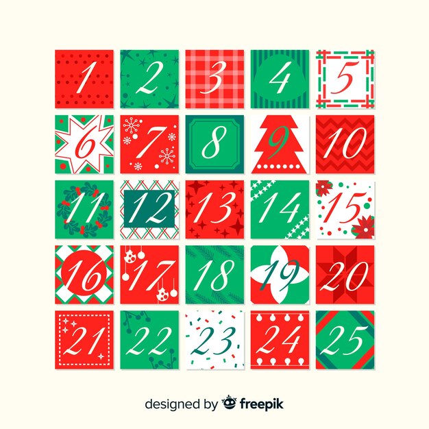 Calendario adviento cuadrados estampados