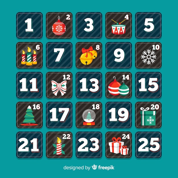 Vector gratuito calendario adviento cuadrados