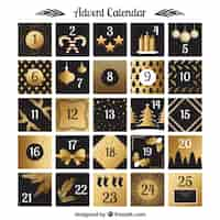 Vector gratuito calendario de adviento con decoraciones doradas