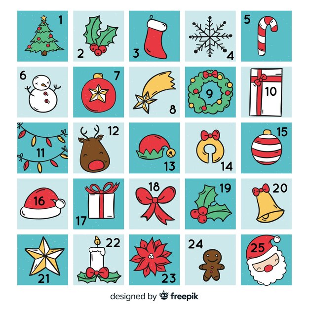 Calendario de adviento dibujado a mano