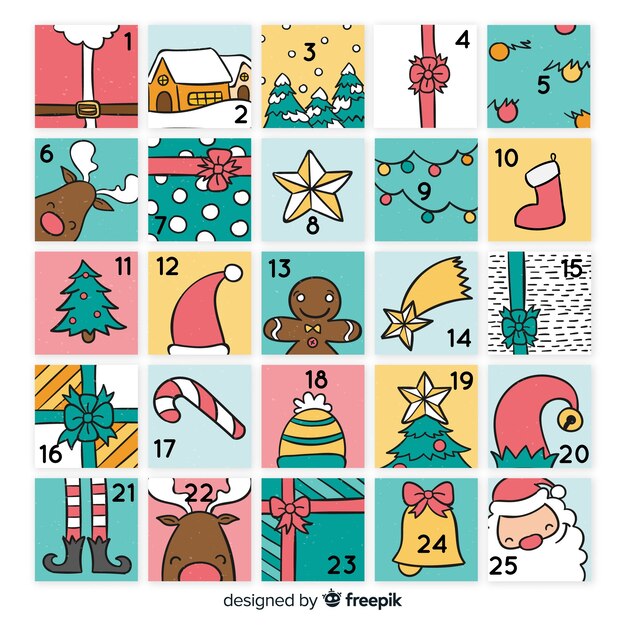 Calendario de adviento dibujado a mano