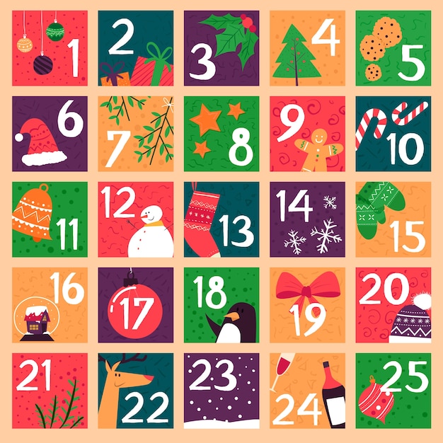 Calendario de adviento dibujado a mano