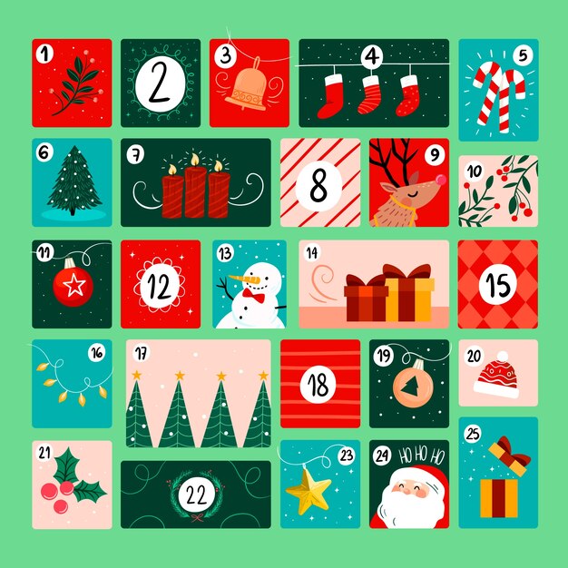 Calendario de adviento dibujado a mano