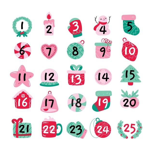 Calendario de adviento dibujado a mano