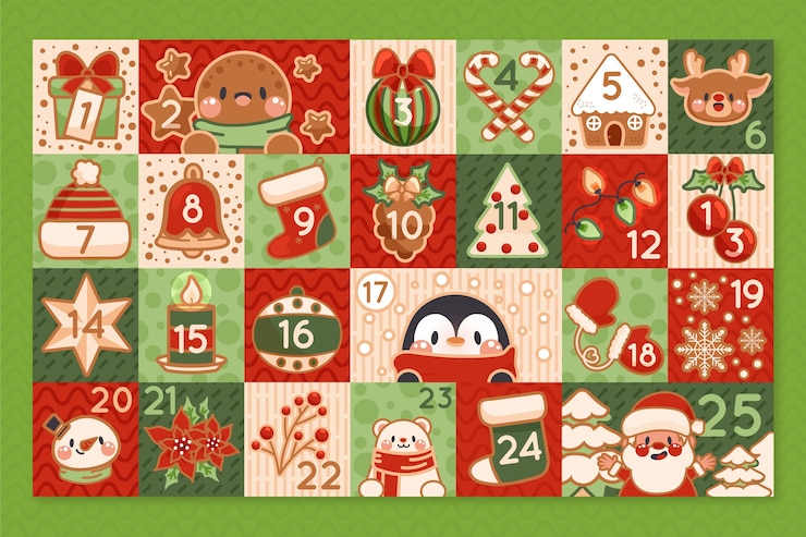 Vector gratuito calendario de adviento dibujado a mano