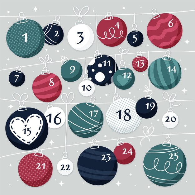 Calendario de adviento de diseño plano