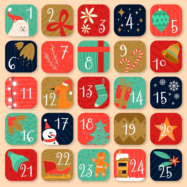 Calendario de adviento de diseño plano