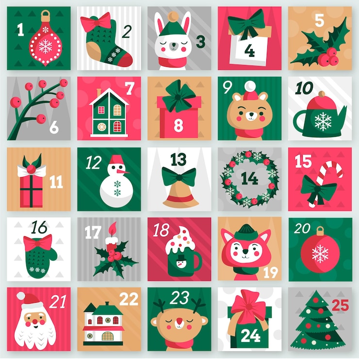 Vector gratuito calendario de adviento de diseño plano