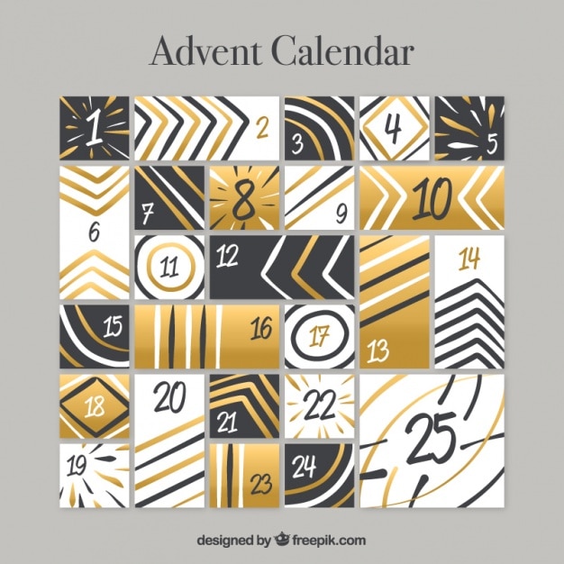 Calendario de adviento dorado con líneas