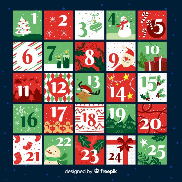 Calendario adviento elementos navidad