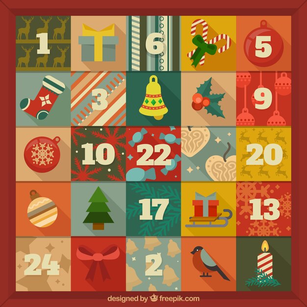 Calendario de adviento en estilo retro 
