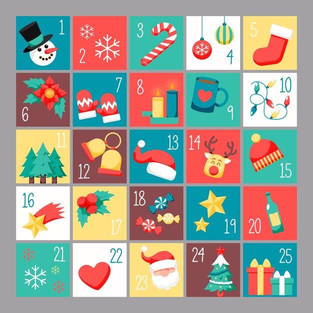 Calendario de adviento festivo de diseño plano