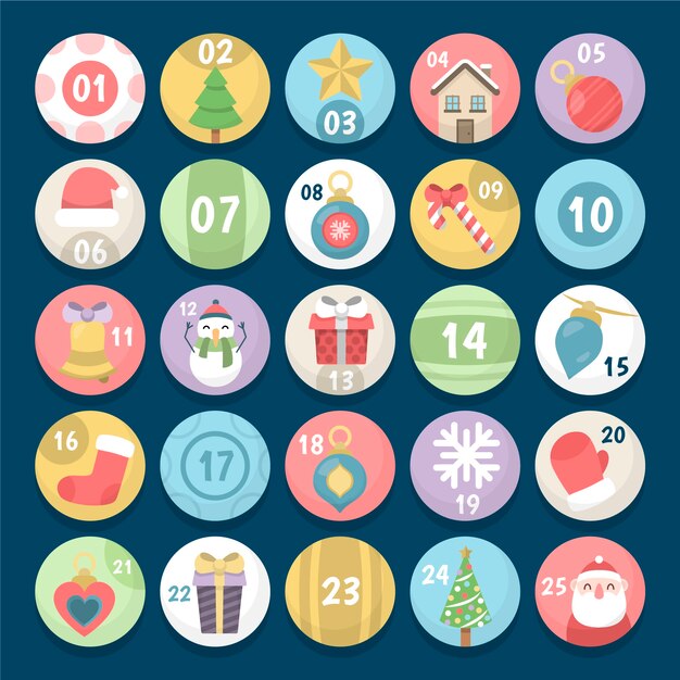 Calendario de adviento festivo de diseño plano