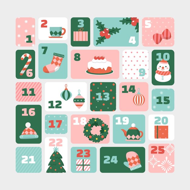Calendario de adviento festivo de diseño plano