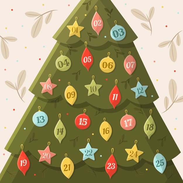Calendario de adviento festivo de diseño plano