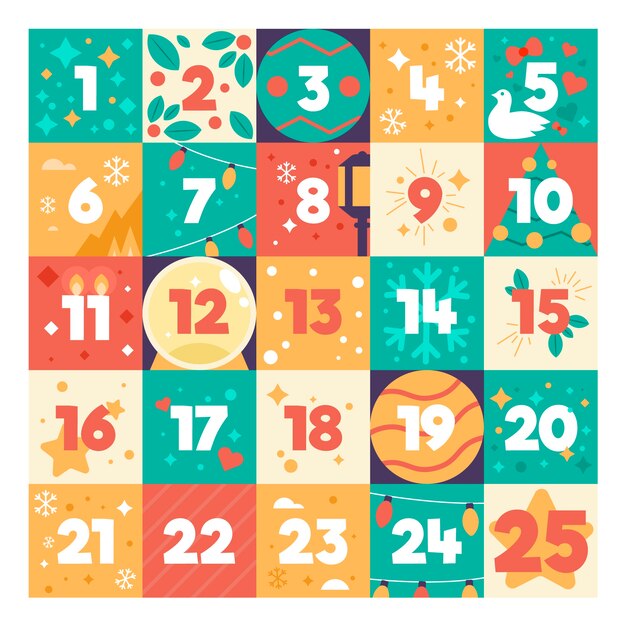 Calendario de adviento festivo de diseño plano
