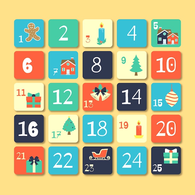 Vector gratuito calendario de adviento festivo de diseño plano