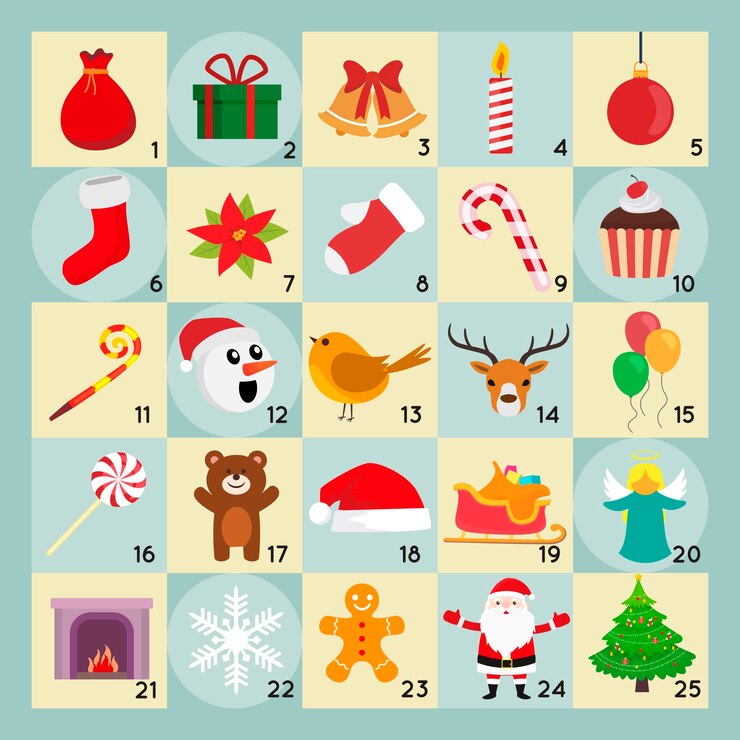Vector gratuito calendario de adviento festivo de diseño plano