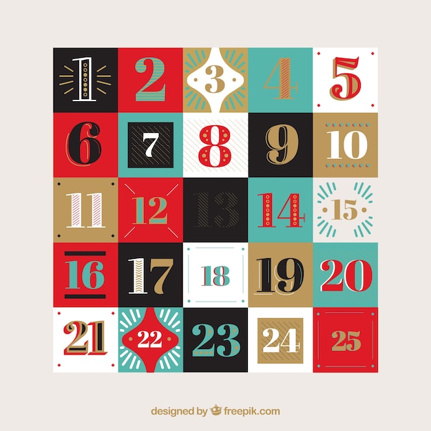Calendario de adviento de formas retro 