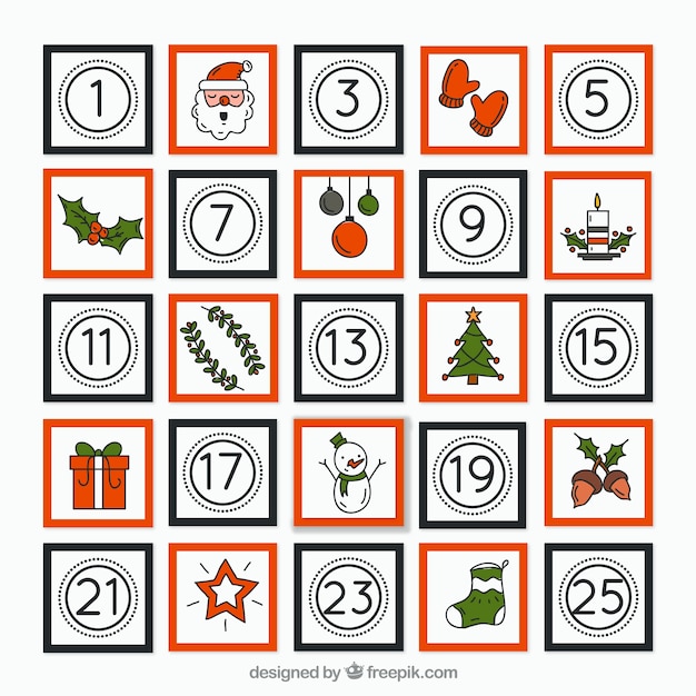 Calendario de adviento minimalista dibujado a mano