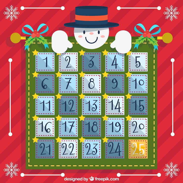 Vector gratuito calendario de adviento con muñeco de nieve 
