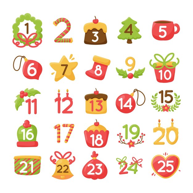 Calendario de adviento de navidad dibujado a mano