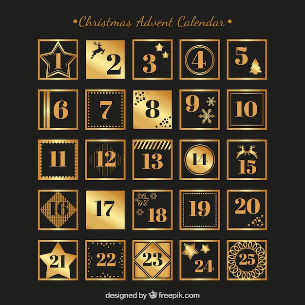 Vector gratuito calendario de adviento negro y dorado