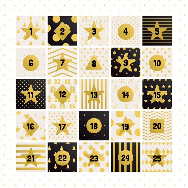 Calendario de adviento negro y dorado
