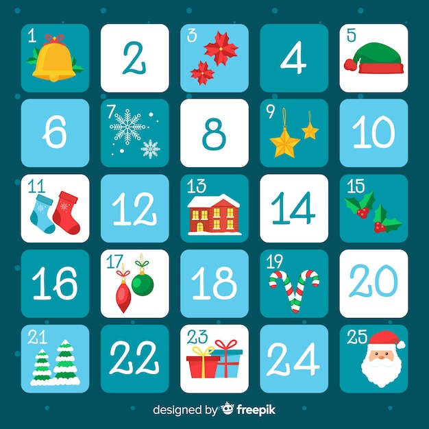 Vector gratuito calendario de adviento plano