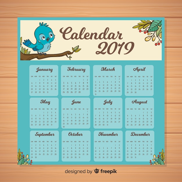 Vector gratuito calendario de año nuevo 2019 dibujado a mano