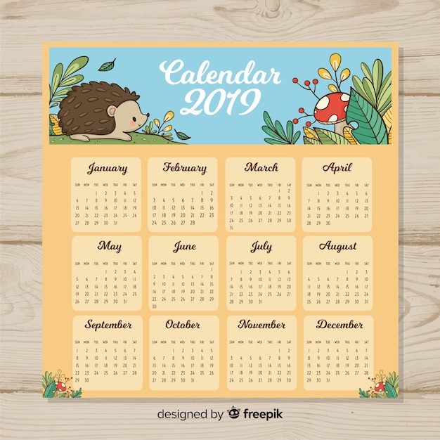 Calendario de año nuevo 2019 dibujado a mano