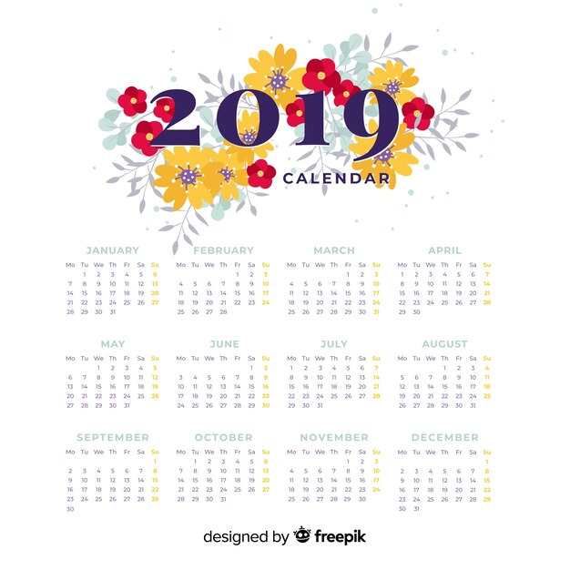 Calendario de año nuevo 2019 floral