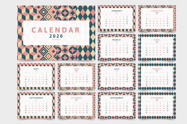 Calendario de año nuevo 2020 con patrón