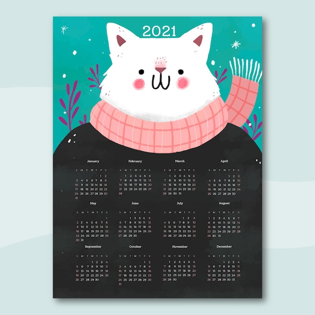 Calendario año nuevo 2021 dibujado a mano