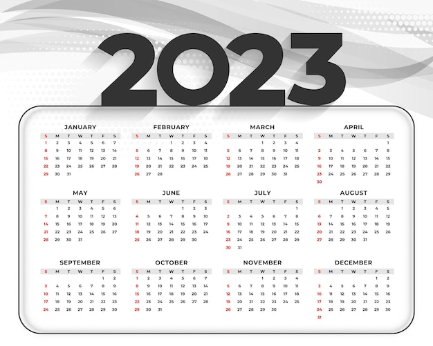 Vector gratuito calendario de año nuevo 2023 en estilo de onda