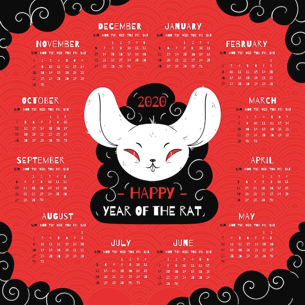 Vector gratuito calendario de año nuevo chino dibujado a mano