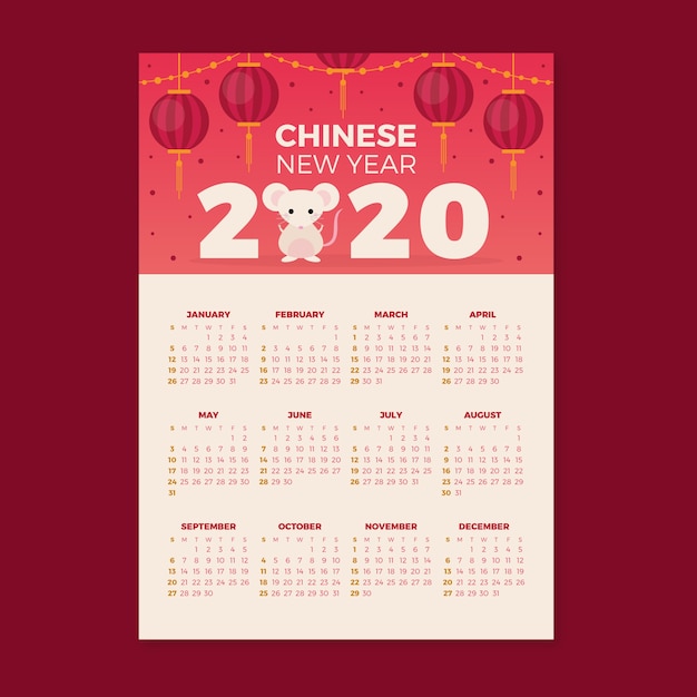 Vector gratuito calendario de año nuevo chino de diseño plano