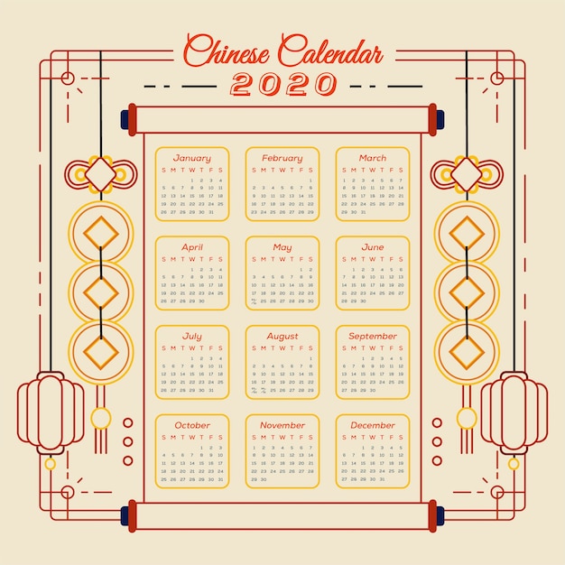 Calendario del año nuevo chino en diseño plano