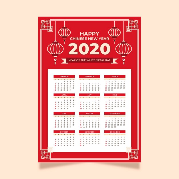 Calendario del año nuevo chino en diseño plano