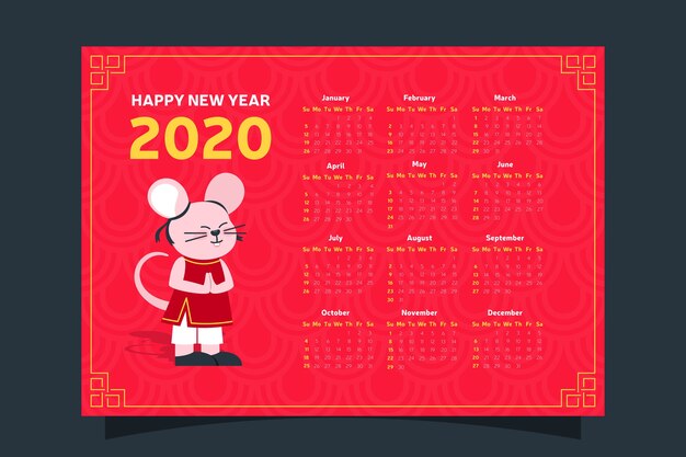 Calendario del año nuevo chino en diseño plano