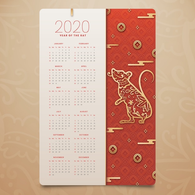 Calendario del año nuevo chino en diseño plano