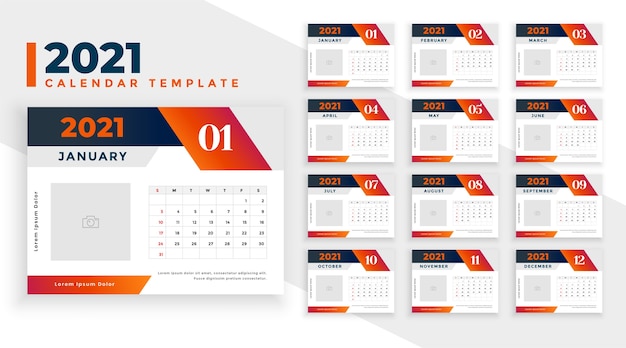 Vector gratuito calendario de año nuevo en estilo de forma geométrica