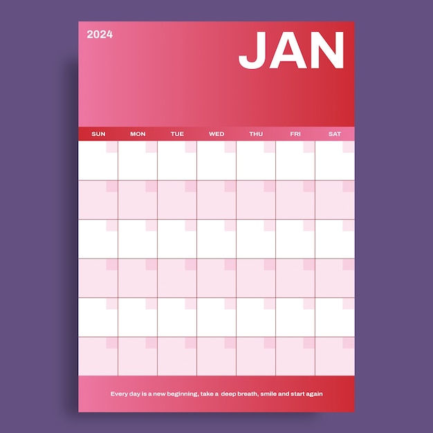 Vector gratuito calendario en blanco mensual moderno degradado