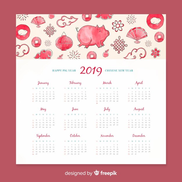 Vector gratuito calendario chino 2019