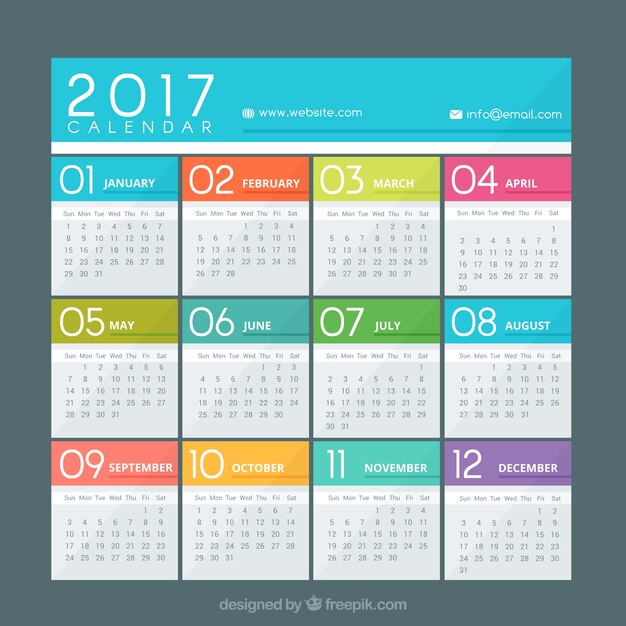Calendario colorido de 2017