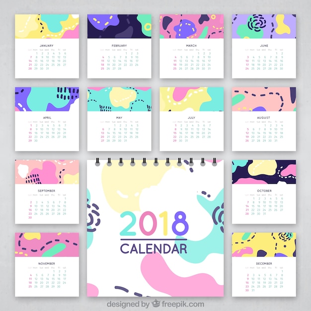 Vector gratuito calendario colorido abstracto 2018