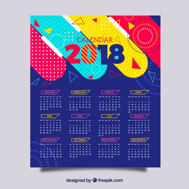 Vector gratuito calendario colorido abstracto 2018