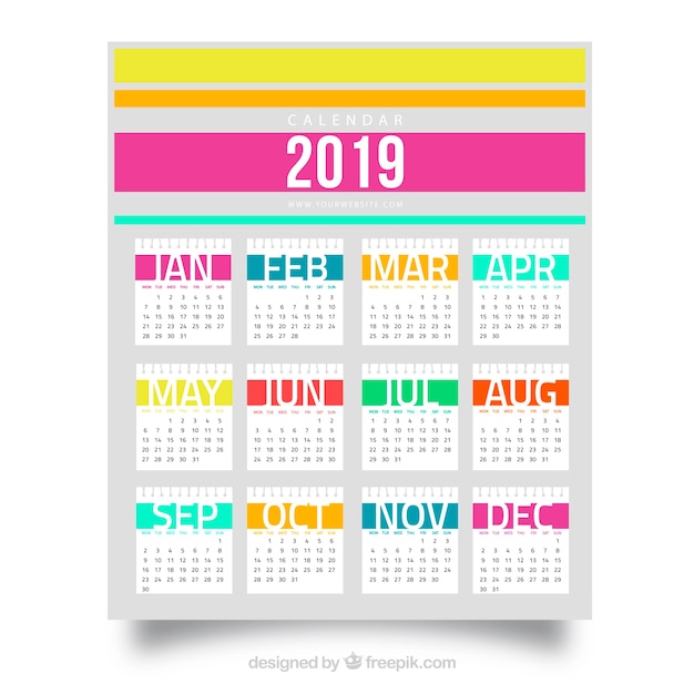 Vector gratuito calendario colorido plano para el año 2019